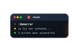 Un terminal où l'agent lit le contexte et sort trois actions pour la journée.